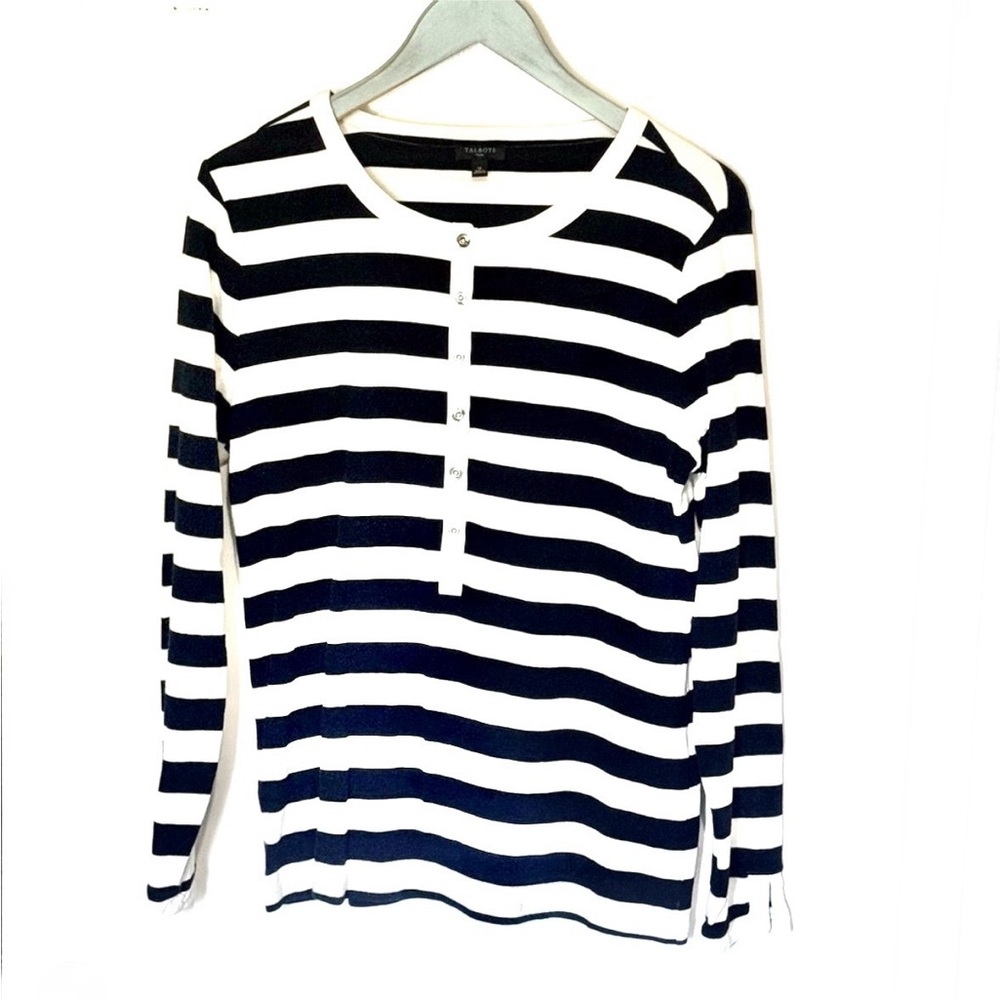 TALBOTS Talbots Black and White Striped Top - Picture 3 of 5